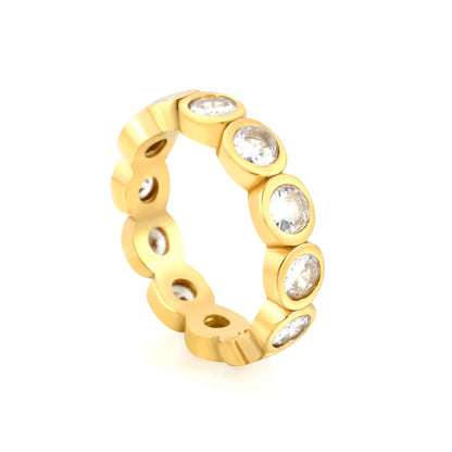 Oval CZ Hollow Eternity Stacking Band Ring 2 Colors Option | US Sizes 6/7/8 | 5mm Width | Anti-Tarnish Stainless Steel Full Circle Crystal Finger Ring | Wholesale MOQ 12