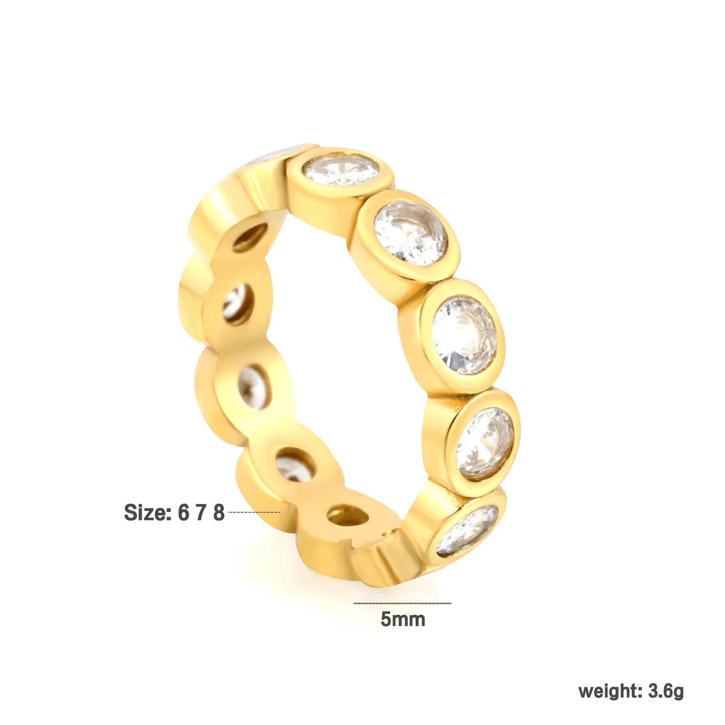 Oval CZ Hollow Eternity Stacking Band Ring 2 Colors Option | US Sizes 6/7/8 | 5mm Width | Anti-Tarnish Stainless Steel Full Circle Crystal Finger Ring | Wholesale MOQ 12