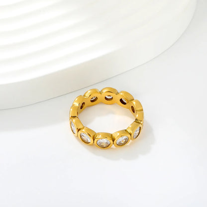 Oval CZ Hollow Eternity Stacking Band Ring 2 Colors Option | US Sizes 6/7/8 | 5mm Width | Anti-Tarnish Stainless Steel Full Circle Crystal Finger Ring | Wholesale MOQ 12