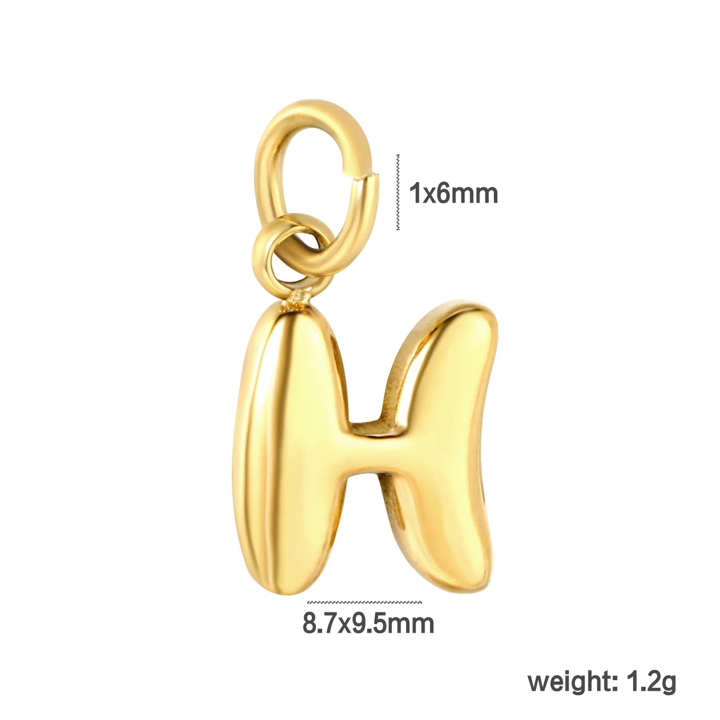 Bubble Bold 26 Alphabet Letter Charms | A-Z Full Set 18K Gold Plated Stainless Steel Pendant Charms for DIY Jewelry Making | Wholesale MOQ 12