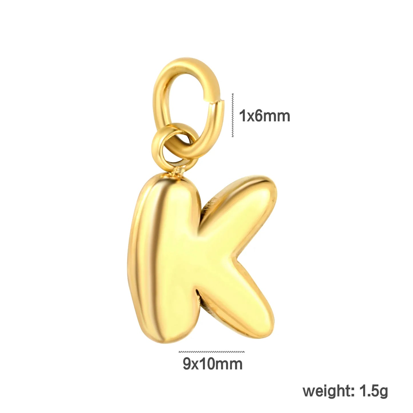 Bubble Bold 26 Alphabet Letter Charms | A-Z Full Set 18K Gold Plated Stainless Steel Pendant Charms for DIY Jewelry Making | Wholesale MOQ 12