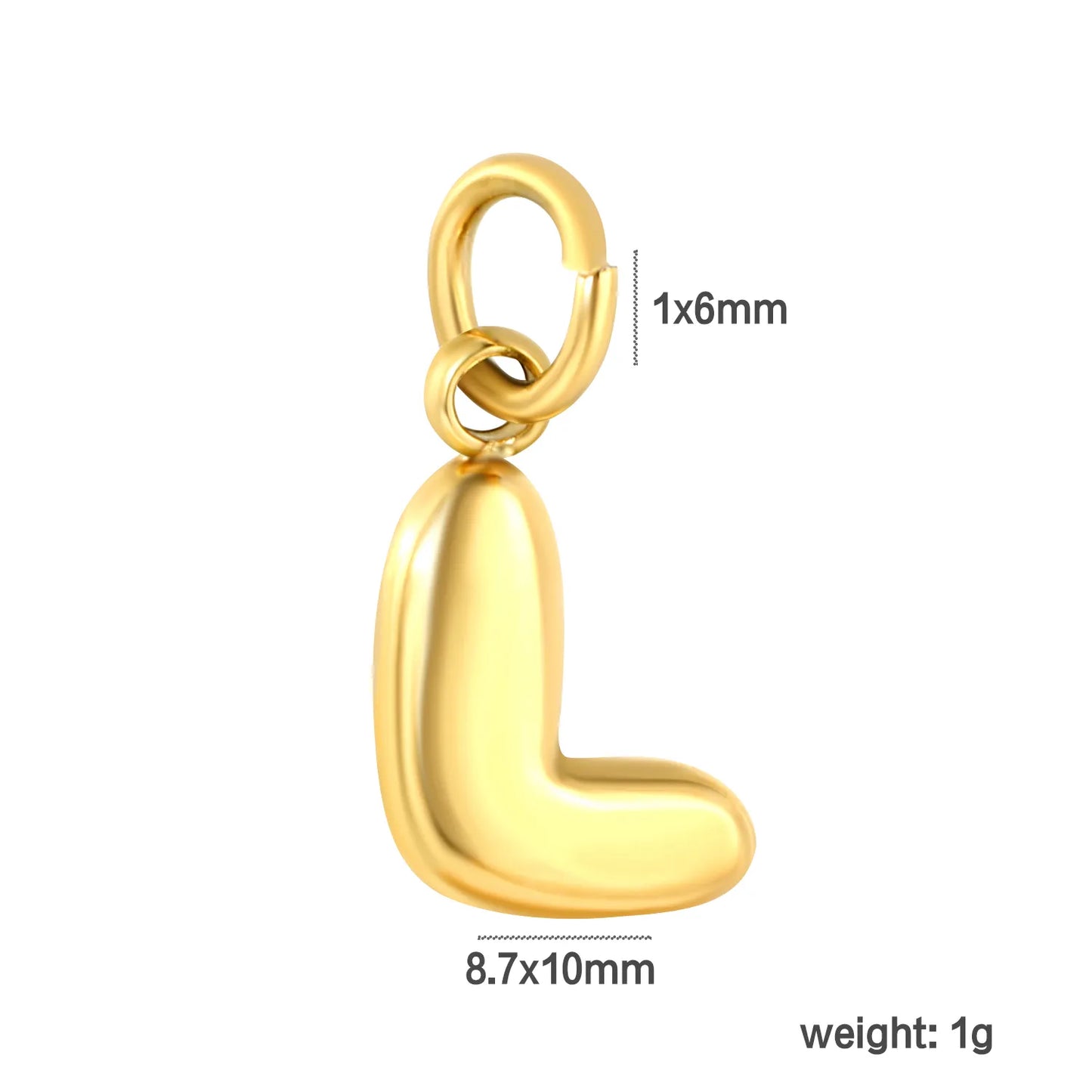 Bubble Bold 26 Alphabet Letter Charms | A-Z Full Set 18K Gold Plated Stainless Steel Pendant Charms for DIY Jewelry Making | Wholesale MOQ 12