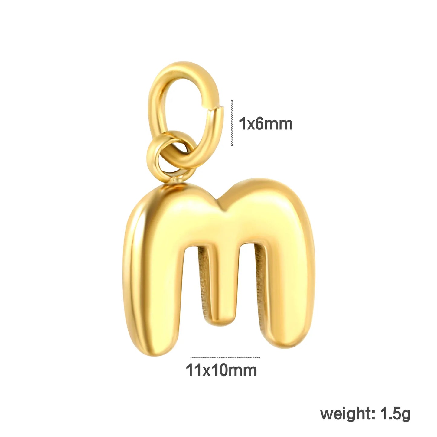 Bubble Bold 26 Alphabet Letter Charms | A-Z Full Set 18K Gold Plated Stainless Steel Pendant Charms for DIY Jewelry Making | Wholesale MOQ 12