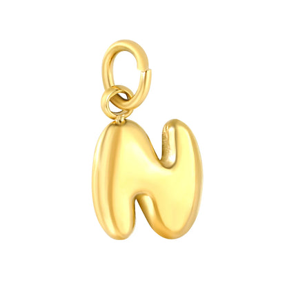 Bubble Bold 26 Alphabet Letter Charms | A-Z Full Set 18K Gold Plated Stainless Steel Pendant Charms for DIY Jewelry Making | Wholesale MOQ 12
