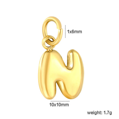 Bubble Bold 26 Alphabet Letter Charms | A-Z Full Set 18K Gold Plated Stainless Steel Pendant Charms for DIY Jewelry Making | Wholesale MOQ 12