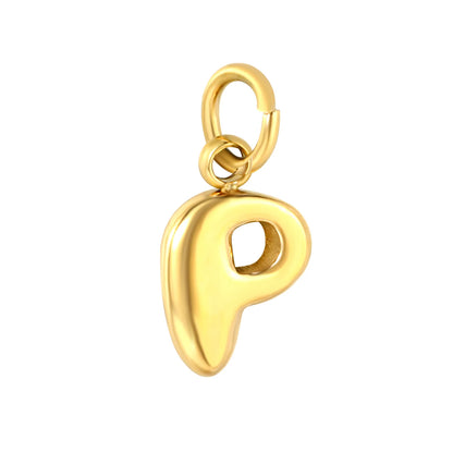 Bubble Bold 26 Alphabet Letter Charms | A-Z Full Set 18K Gold Plated Stainless Steel Pendant Charms for DIY Jewelry Making | Wholesale MOQ 12