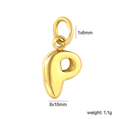 Bubble Bold 26 Alphabet Letter Charms | A-Z Full Set 18K Gold Plated Stainless Steel Pendant Charms for DIY Jewelry Making | Wholesale MOQ 12