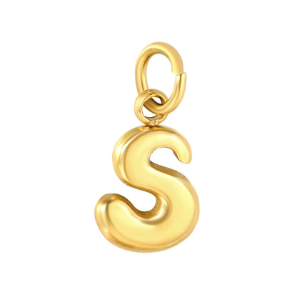 Bubble Bold 26 Alphabet Letter Charms | A-Z Full Set 18K Gold Plated Stainless Steel Pendant Charms for DIY Jewelry Making | Wholesale MOQ 12