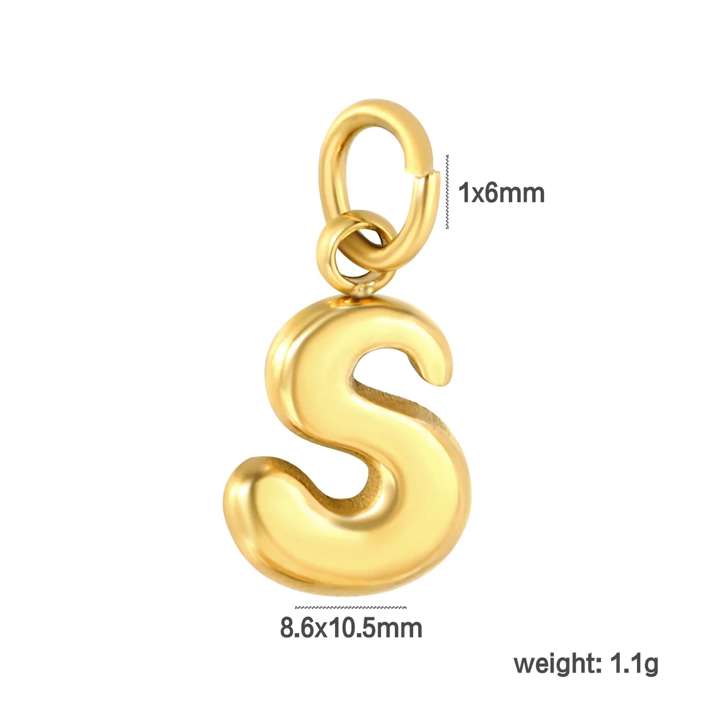 Bubble Bold 26 Alphabet Letter Charms | A-Z Full Set 18K Gold Plated Stainless Steel Pendant Charms for DIY Jewelry Making | Wholesale MOQ 12