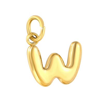 Bubble Bold 26 Alphabet Letter Charms | A-Z Full Set 18K Gold Plated Stainless Steel Pendant Charms for DIY Jewelry Making | Wholesale MOQ 12