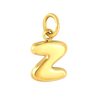 Bubble Bold 26 Alphabet Letter Charms | A-Z Full Set 18K Gold Plated Stainless Steel Pendant Charms for DIY Jewelry Making | Wholesale MOQ 12