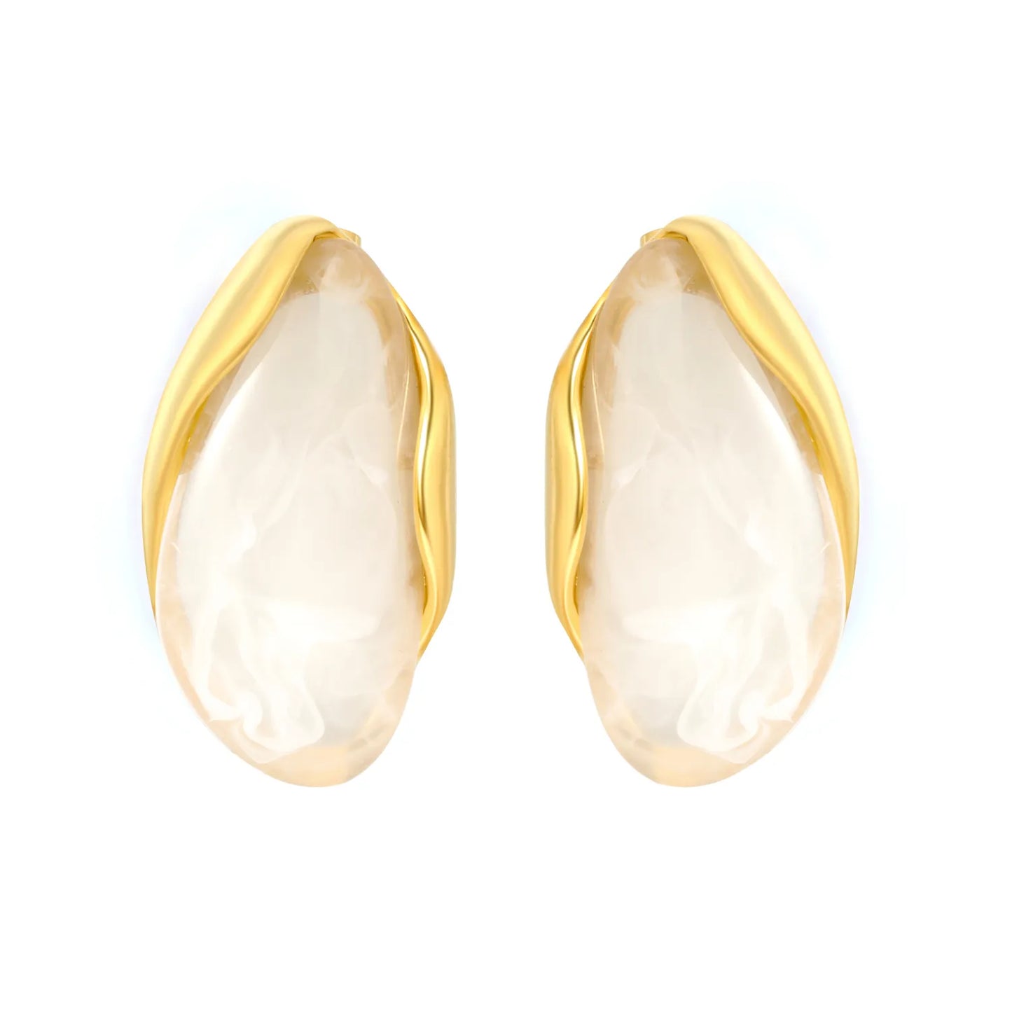 3 Colors Irregular Oval Resin Earrings | 20×37mm | 18K Gold Plated Stainless Steel Statement Earrings | Wholesale MOQ 12