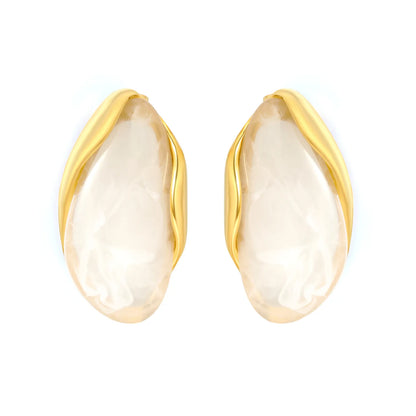 3 Colors Irregular Oval Resin Earrings | 20×37mm | 18K Gold Plated Stainless Steel Statement Earrings | Wholesale MOQ 12