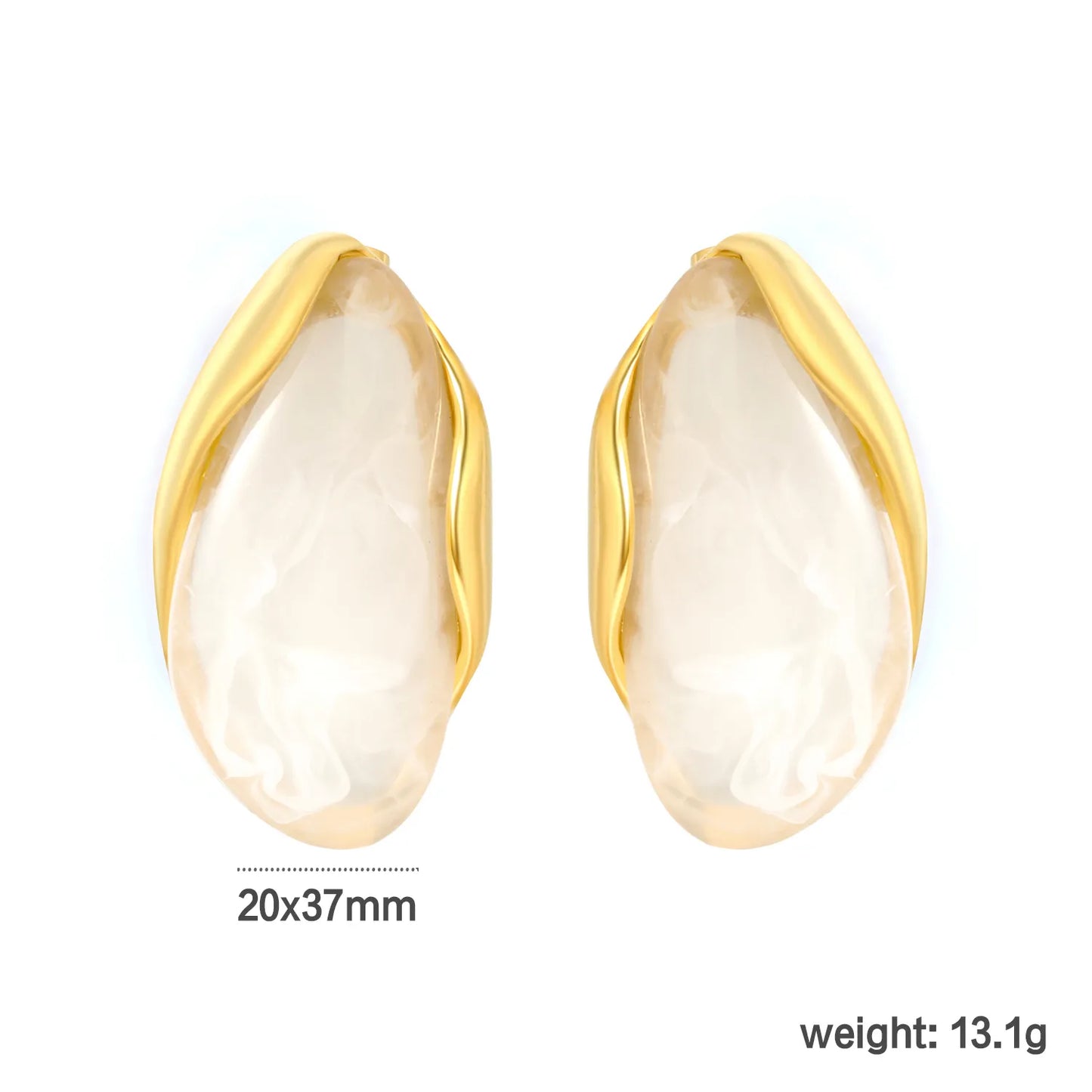 3 Colors Irregular Oval Resin Earrings | 20×37mm | 18K Gold Plated Stainless Steel Statement Earrings | Wholesale MOQ 12