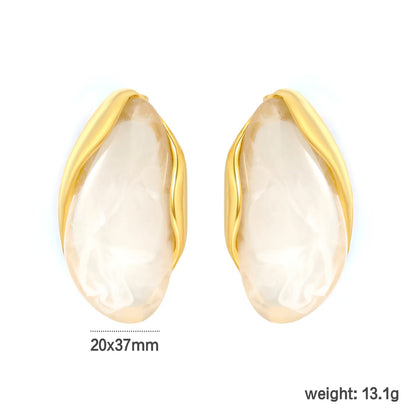3 Colors Irregular Oval Resin Earrings | 20×37mm | 18K Gold Plated Stainless Steel Statement Earrings | Wholesale MOQ 12