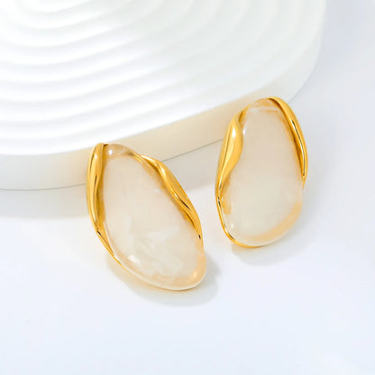 3 Colors Irregular Oval Resin Earrings | 20×37mm | 18K Gold Plated Stainless Steel Statement Earrings | Wholesale MOQ 12