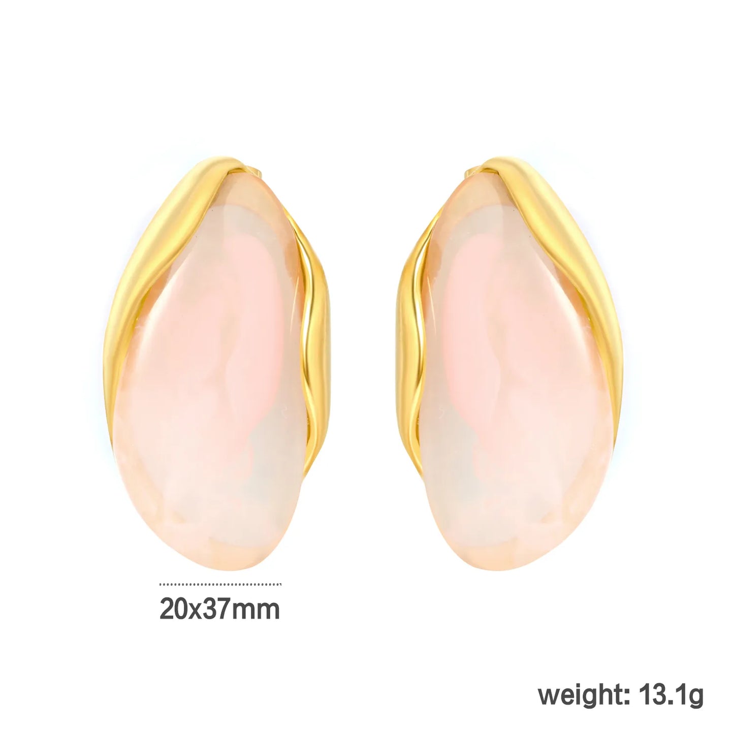 3 Colors Irregular Oval Resin Earrings | 20×37mm | 18K Gold Plated Stainless Steel Statement Earrings | Wholesale MOQ 12
