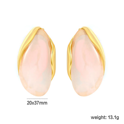 3 Colors Irregular Oval Resin Earrings | 20×37mm | 18K Gold Plated Stainless Steel Statement Earrings | Wholesale MOQ 12