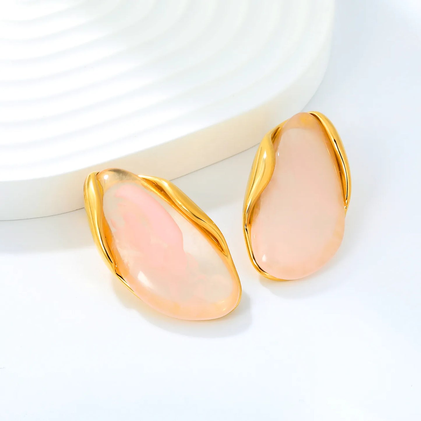 3 Colors Irregular Oval Resin Earrings | 20×37mm | 18K Gold Plated Stainless Steel Statement Earrings | Wholesale MOQ 12