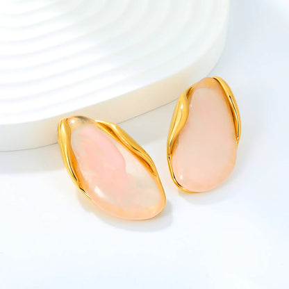3 Colors Irregular Oval Resin Earrings | 20×37mm | 18K Gold Plated Stainless Steel Statement Earrings | Wholesale MOQ 12
