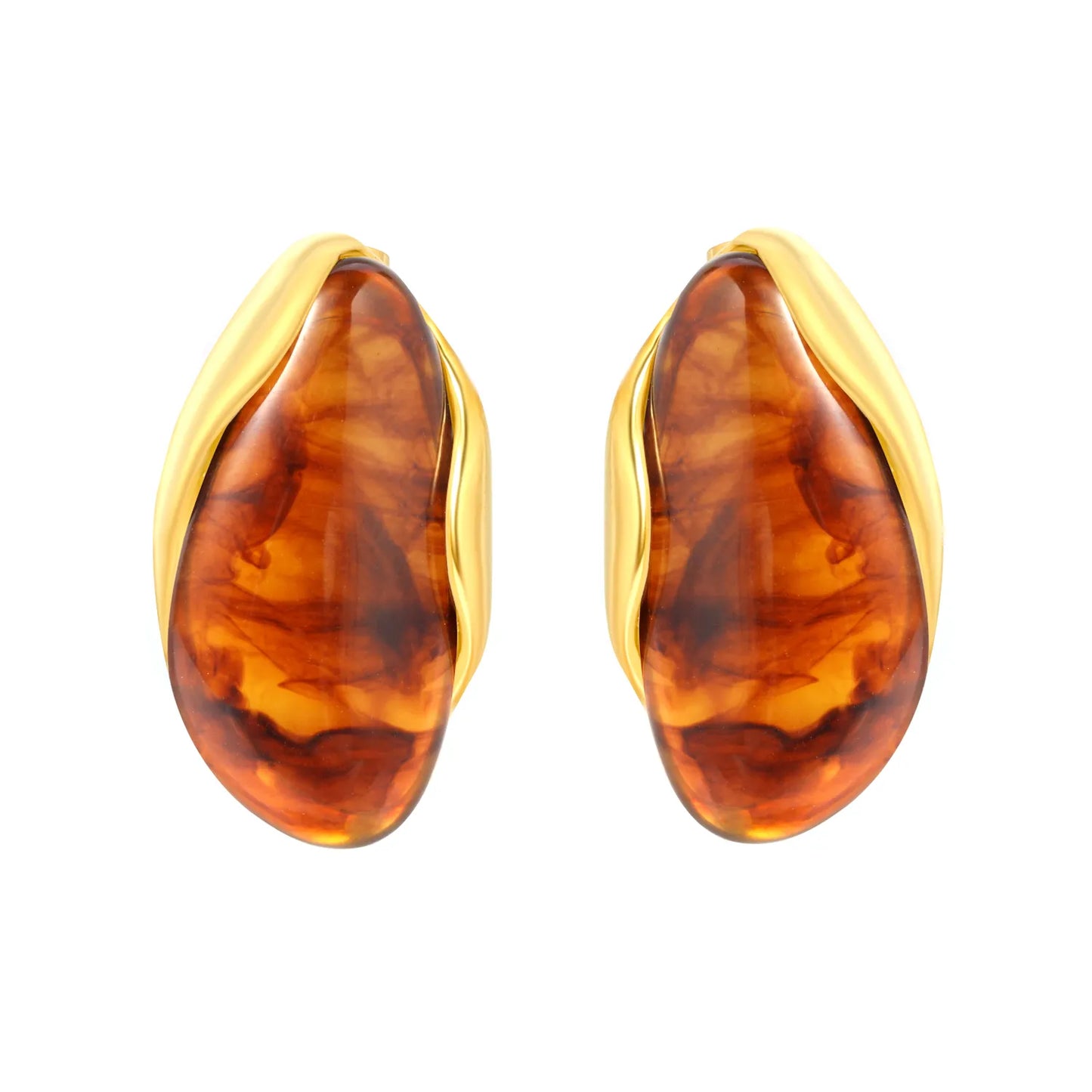 3 Colors Irregular Oval Resin Earrings | 20×37mm | 18K Gold Plated Stainless Steel Statement Earrings | Wholesale MOQ 12