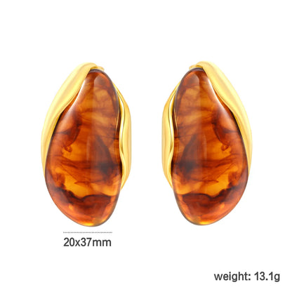 3 Colors Irregular Oval Resin Earrings | 20×37mm | 18K Gold Plated Stainless Steel Statement Earrings | Wholesale MOQ 12