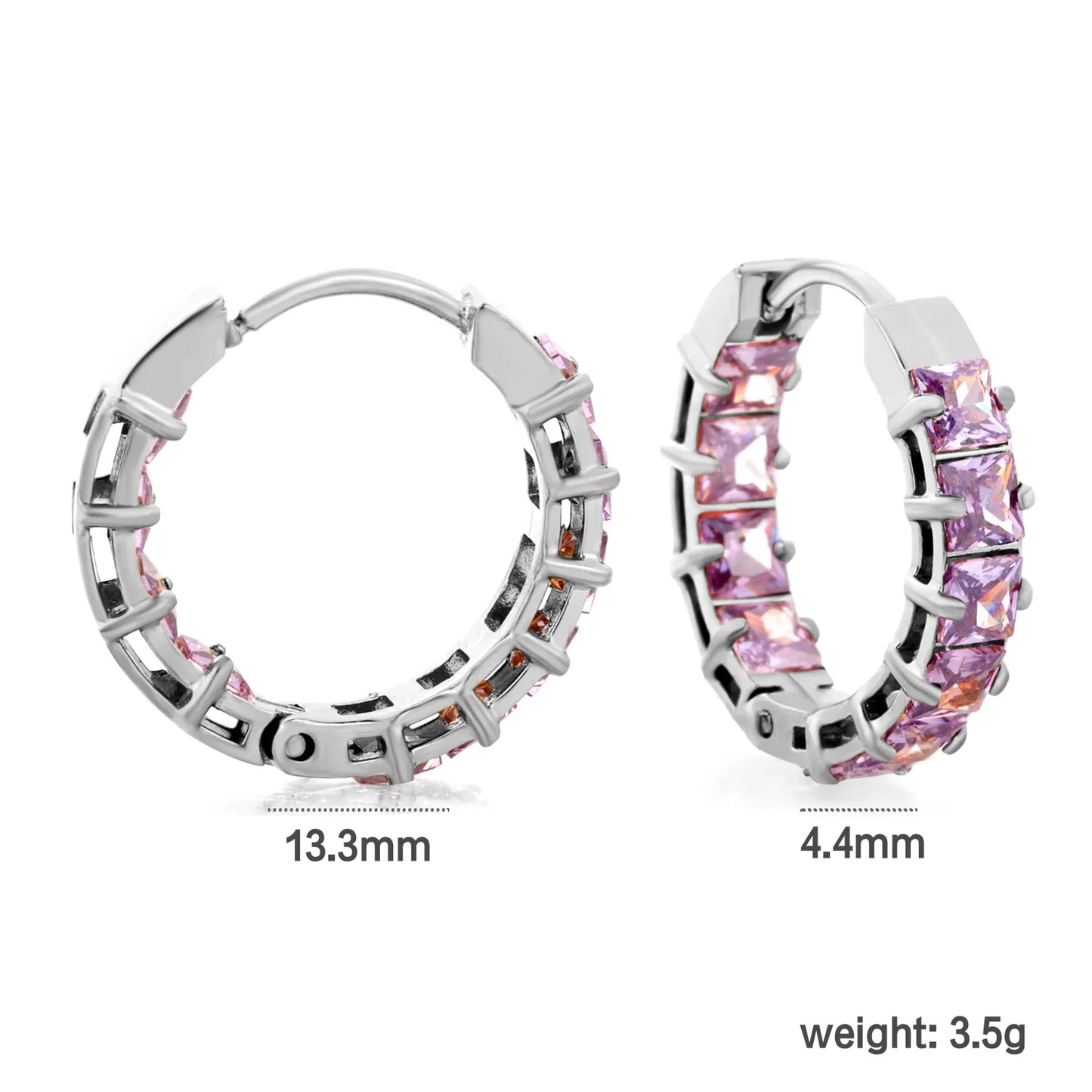 Square Purple Cubic Zirconia Open Hollow Huggie Hoop Earrings | Gold & Silver | Hypoallergenic Stainless Steel Small Sparkle Hoop Earrings | Wholesale MOQ 12