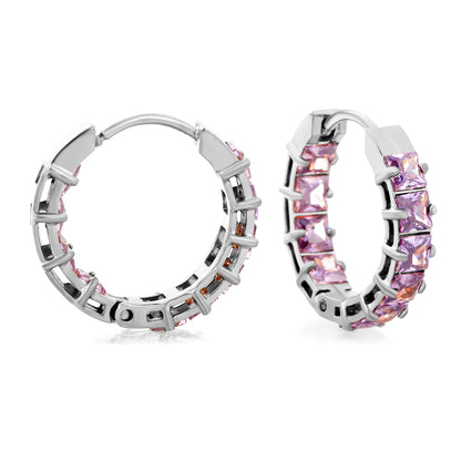 Square Purple Cubic Zirconia Open Hollow Huggie Hoop Earrings | Gold & Silver | Hypoallergenic Stainless Steel Small Sparkle Hoop Earrings | Wholesale MOQ 12