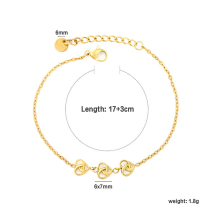 Triple Celtic Love Knot Adjustable Extension Chain Bracelet | 17+3cm Custom Fit Length | 18K Gold Plated Hypoallergenic Stainless Steel Dainty Wrist Chain Bulk Order For Jewelry Wholesalers