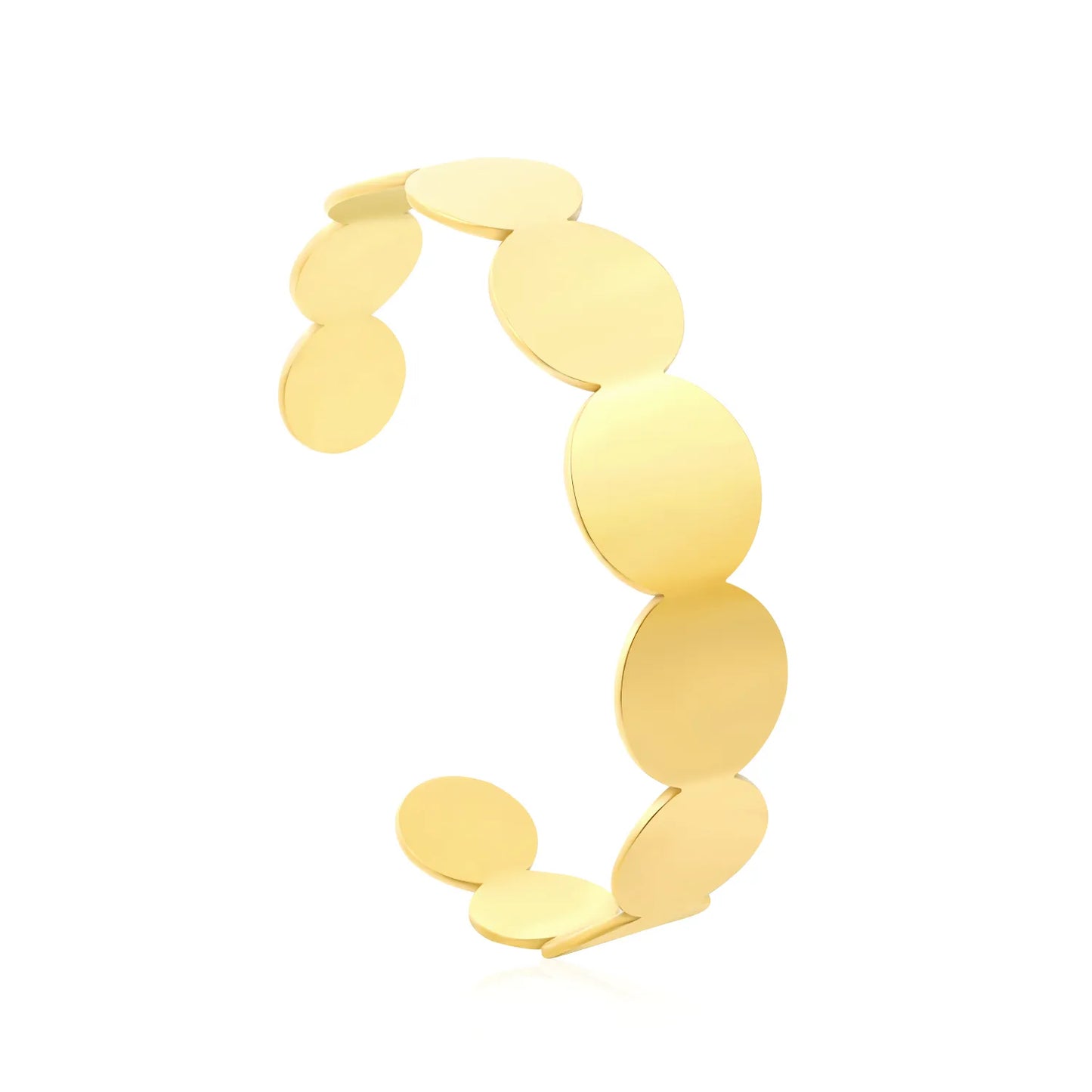 Seamless Gradient Round Disc Open Cuff Bangle | 17mm Wide Plate | 60mm Inner Length | 18K Gold Plated Stainless Steel Geometric Wrist Cuff Bulk Merchandise For Jewelry Distributors