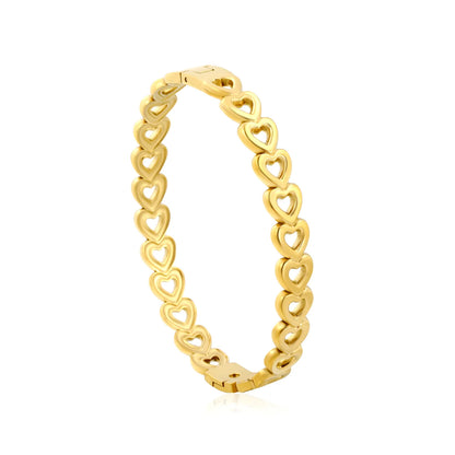 Romantic Hollow Cutout Heart Link Hinged Bangle | 18K Gold Plated Stainless Steel | Wholesale Order MOQ 12
