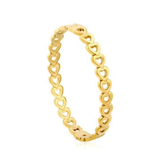 Romantic Hollow Cutout Heart Link Hinged Bangle | 18K Gold Plated Stainless Steel | Wholesale Order MOQ 12