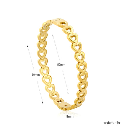 Romantic Hollow Cutout Heart Link Hinged Bangle | 18K Gold Plated Stainless Steel | Wholesale Order MOQ 12