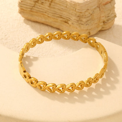 Romantic Hollow Cutout Heart Link Hinged Bangle | 18K Gold Plated Stainless Steel | Wholesale Order MOQ 12