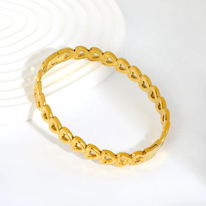 Romantic Hollow Cutout Heart Link Hinged Bangle | 18K Gold Plated Stainless Steel | Wholesale Order MOQ 12