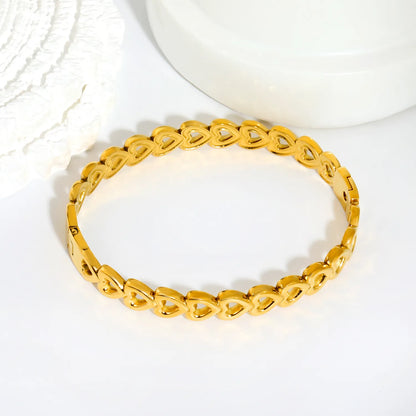 Romantic Hollow Cutout Heart Link Hinged Bangle | 18K Gold Plated Stainless Steel | Wholesale Order MOQ 12