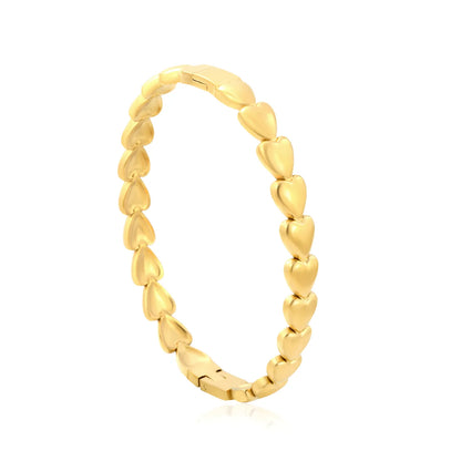 18K Gold Plated Stainless Steel Solid Heart Link Hinged Bangle |  Bulk Order MOQ 12