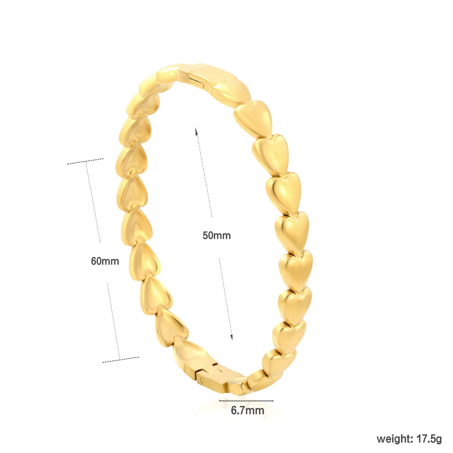 18K Gold Plated Stainless Steel Solid Heart Link Hinged Bangle |  Bulk Order MOQ 12