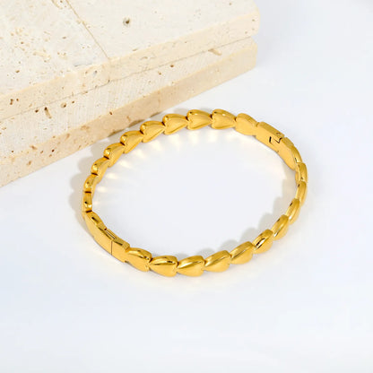 18K Gold Plated Stainless Steel Solid Heart Link Hinged Bangle |  Bulk Order MOQ 12