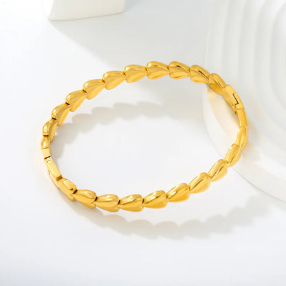 18K Gold Plated Stainless Steel Solid Heart Link Hinged Bangle |  Bulk Order MOQ 12