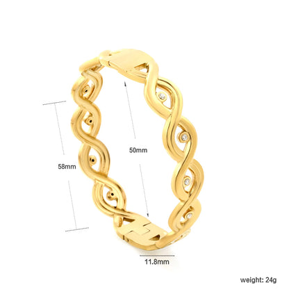 18K Gold Plated Stainless Steel Twisted Wave Inlaid Clear Zircon Hinged Bangle | Wholesale Bulk Order MOQ 12