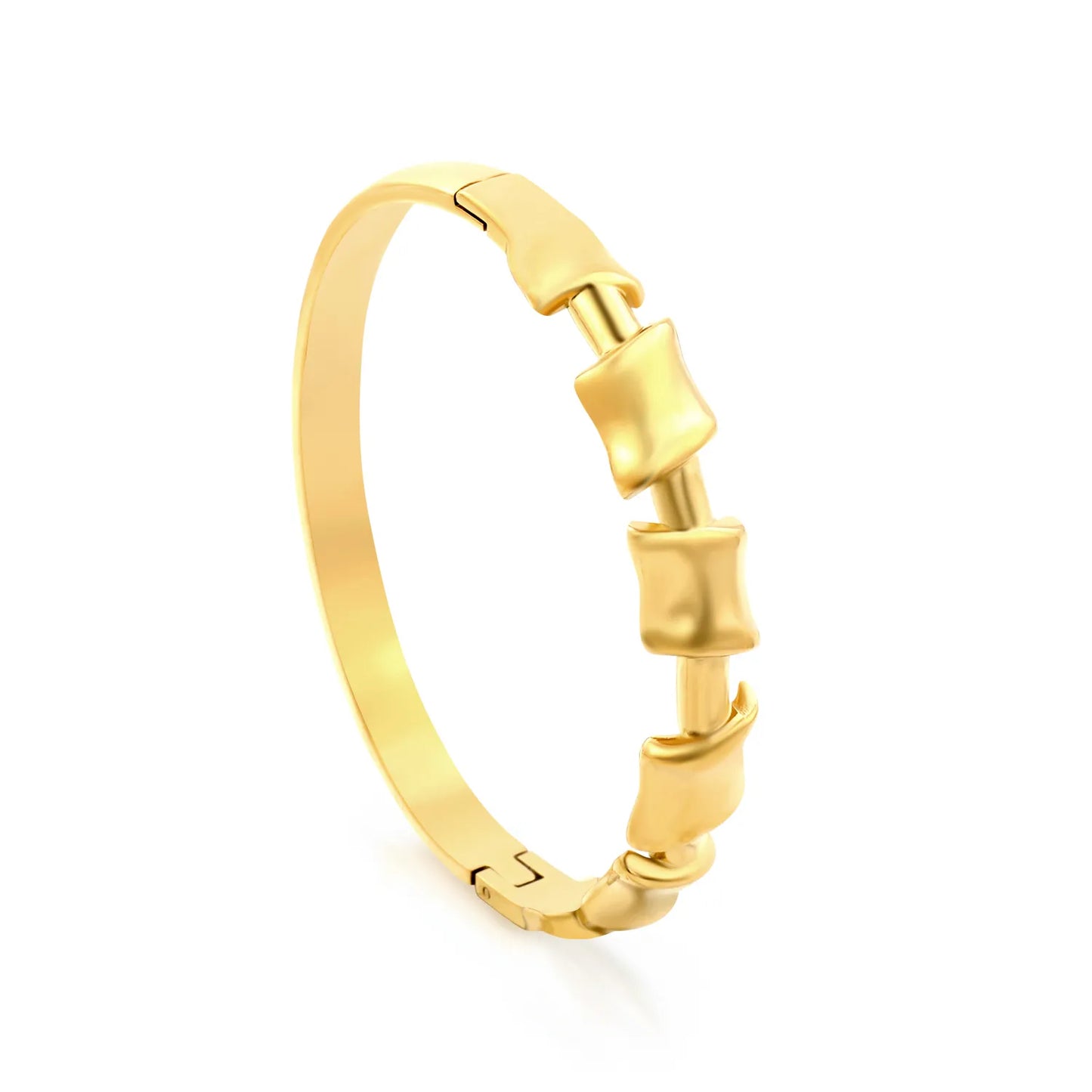 Polished Bamboo Joint Hinged Bangle | 50-60mm Inner Diameter | 18K Gold Plated Stainless Steel | Wholesale Bulk Order