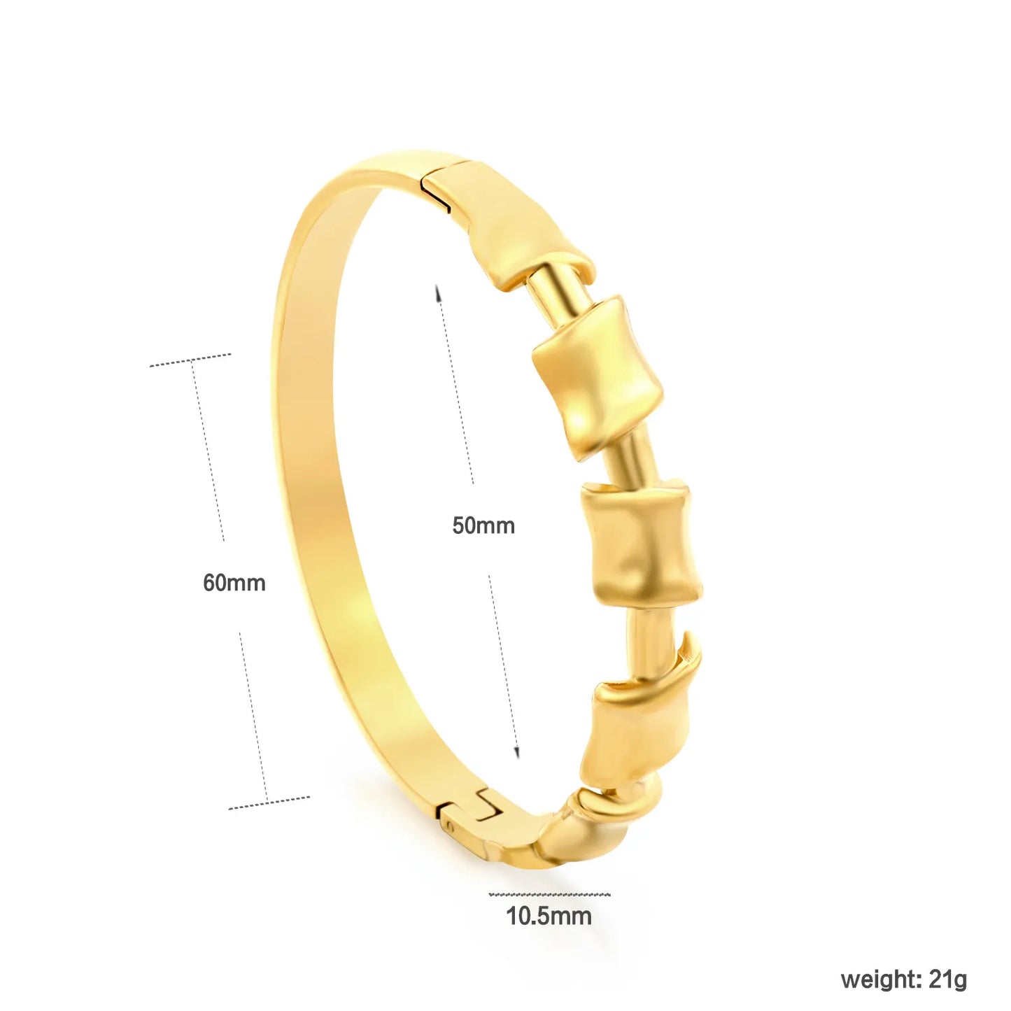 Polished Bamboo Joint Hinged Bangle | 50-60mm Inner Diameter | 18K Gold Plated Stainless Steel | Wholesale Bulk Order