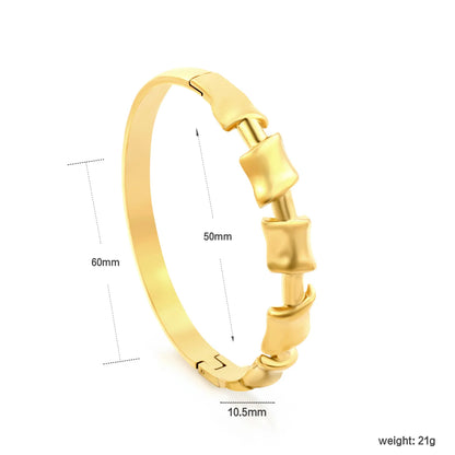 Polished Bamboo Joint Hinged Bangle | 50-60mm Inner Diameter | 18K Gold Plated Stainless Steel | Wholesale Bulk Order