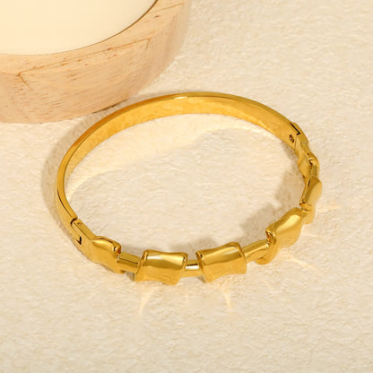 Polished Bamboo Joint Hinged Bangle | 50-60mm Inner Diameter | 18K Gold Plated Stainless Steel | Wholesale Bulk Order