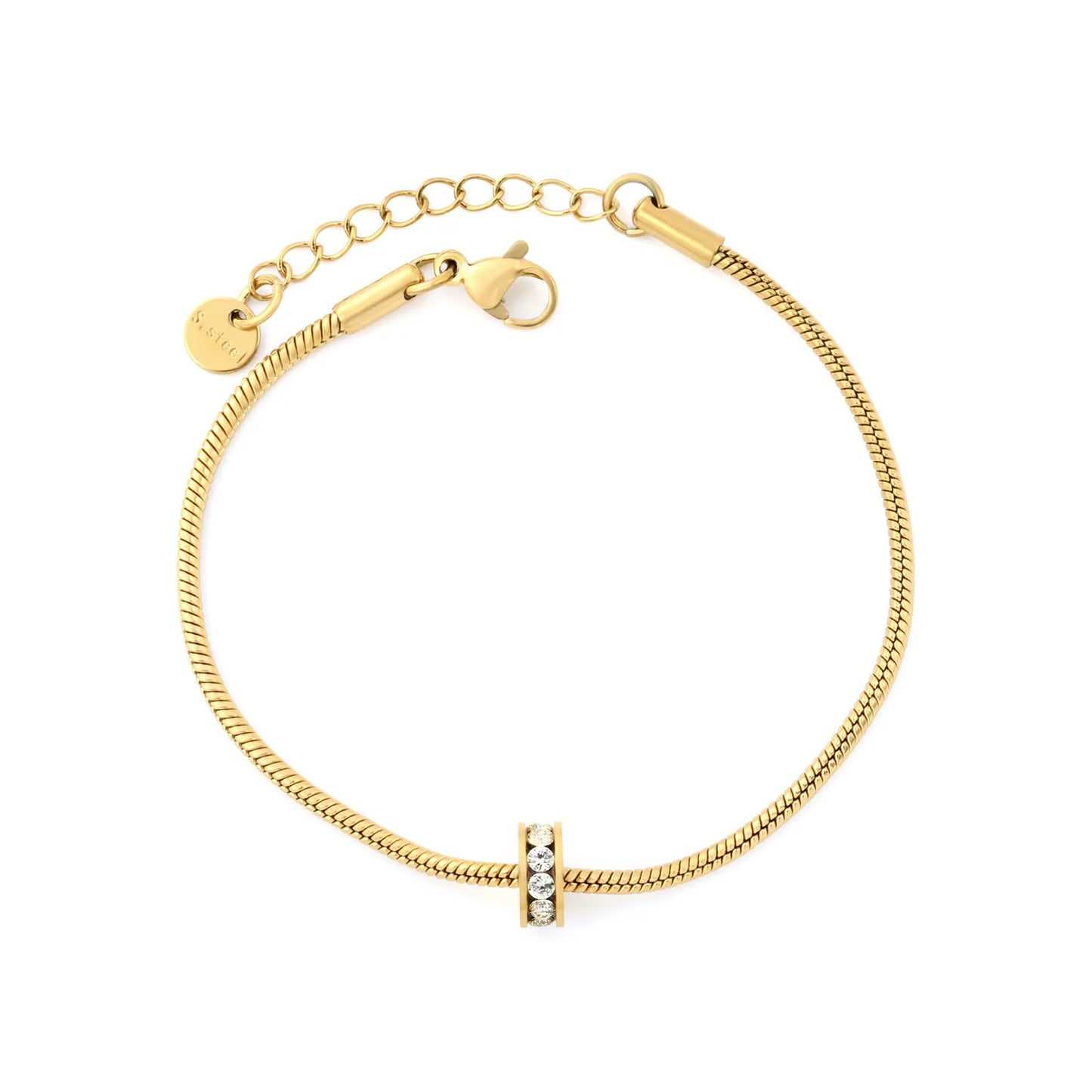 Vertical Triple Zircon Barrel Slider Charm Slim Snake Chain Adjustable Bracelet | Minimalist Dainty Wrist Chain Bulk Stock For Wholesale