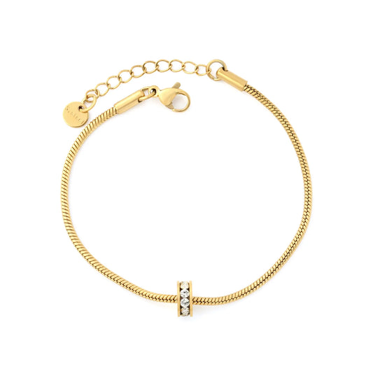 Vertical Triple Zircon Barrel Slider Charm Slim Snake Chain Adjustable Bracelet | Minimalist Dainty Wrist Chain Bulk Stock For Wholesale