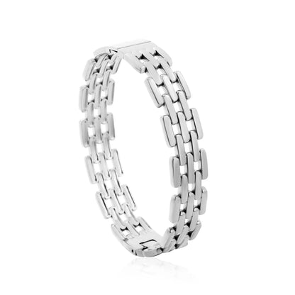 Multi-Row Rectangle Link Watch Chain Bracelet | 12mm Width | Silver & Gold Options | Polished Stainless Steel Wrist Band Bulk Order Wholesale Vendor Supply