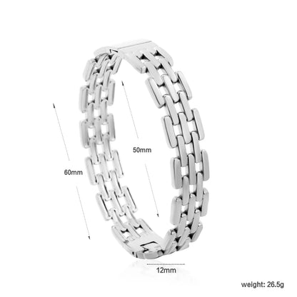 Multi-Row Rectangle Link Watch Chain Bracelet | 12mm Width | Silver & Gold Options | Polished Stainless Steel Wrist Band Bulk Order Wholesale Vendor Supply