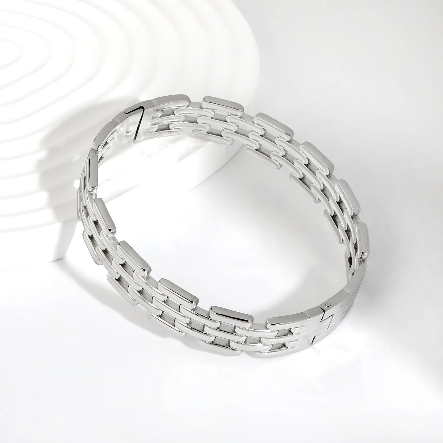 Multi-Row Rectangle Link Watch Chain Bracelet | 12mm Width | Silver & Gold Options | Polished Stainless Steel Wrist Band Bulk Order Wholesale Vendor Supply